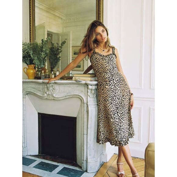 Faithfull the Brand Noemie Dress Sz 6 Leopard Print Midi Length Slip - Picture 4 of 12